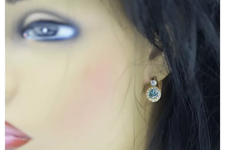 Earrings Aquamarine 14K Rose gold Vintage Jewlery cec003r